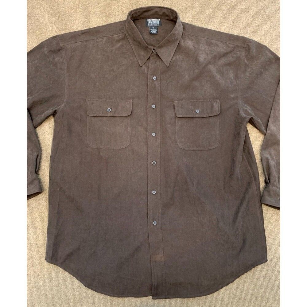 Knightsbridge Shirt Mens XL Vegan Suede Brown Long Sleeve Microfiber Button Up